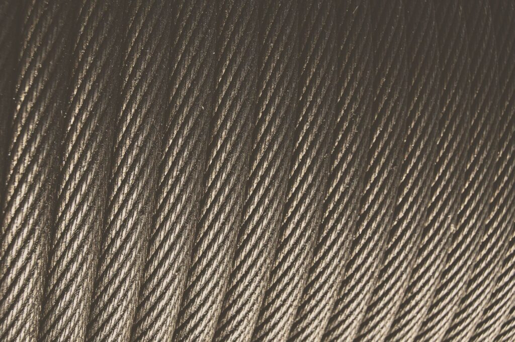 Closeup of wire rope on a winch drum.