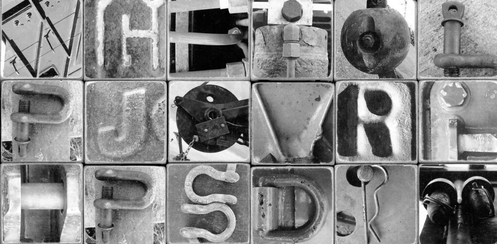 Assorted photos of crane parts that look like random letters.